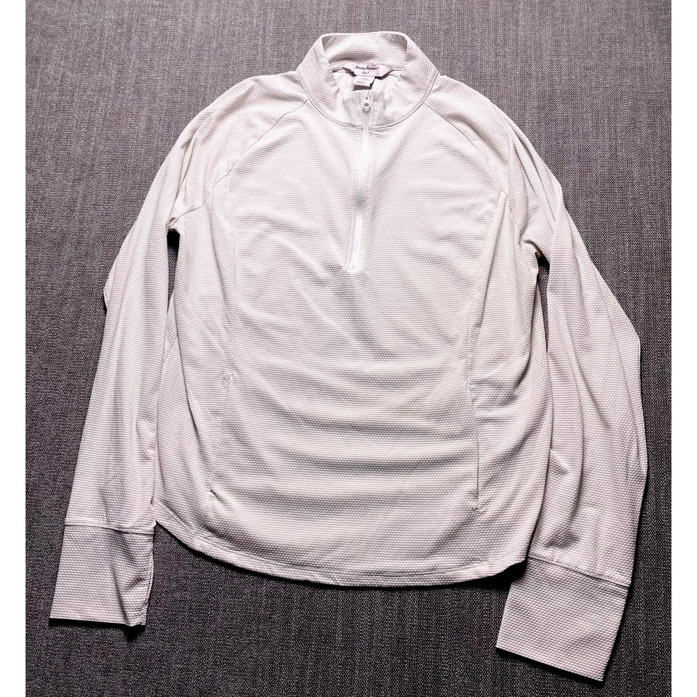 Tommy Bahama Golf Shirt Womens XL White Mock Neck Quarter Zip Pullover Active